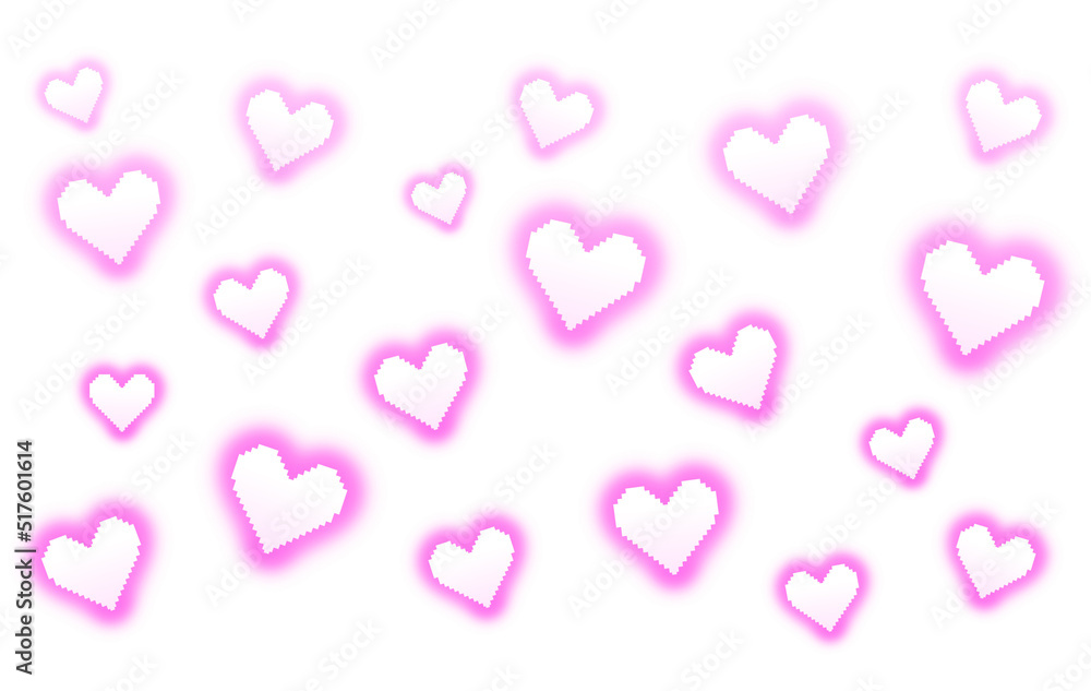 Pixel art pink glowing heart pattern