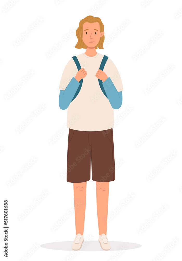 Young man in casual clothes. Student concept character. Stylish high school student. Vector illustration in a flat style. Character illustration for presentations, cards, banners and other designs Young man in casual clothes. Student concept character. Stylish high school student. Vector illustration in a flat style. Character illustration for presentations, cards, banners and other designs