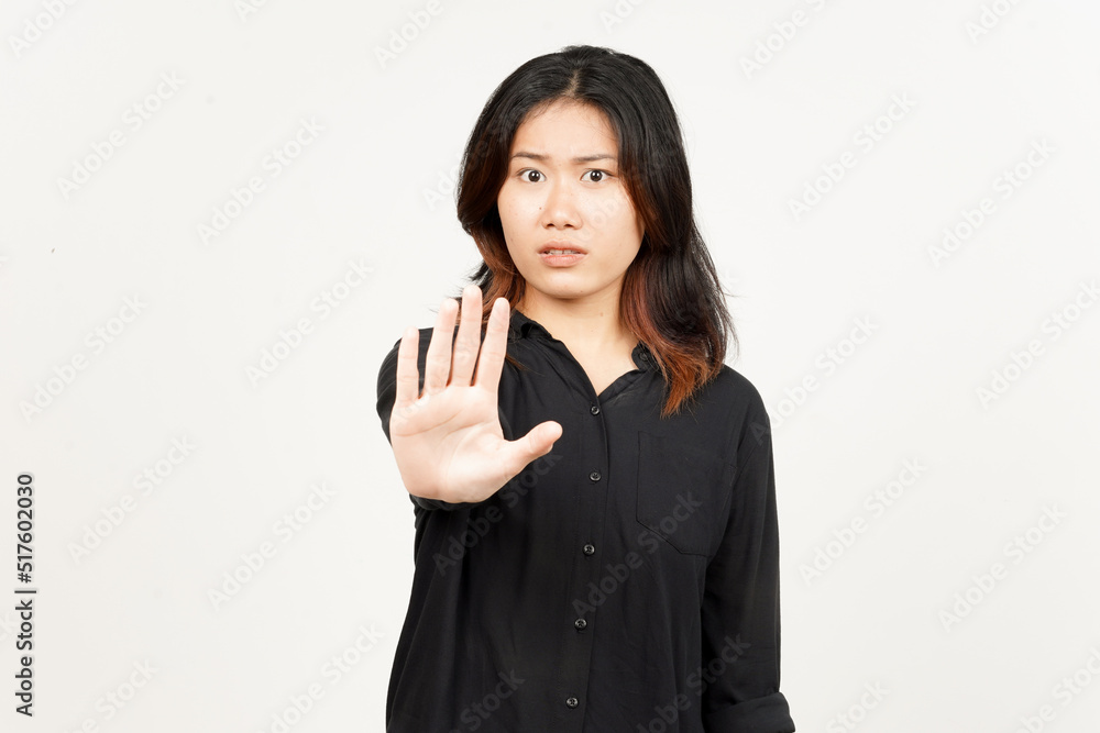Stop and Rejection Hand Gesture of Beautiful Asian Woman Isolated On White Background Stop and Rejection Hand Gesture of Beautiful Asian Woman Isolated On White Background