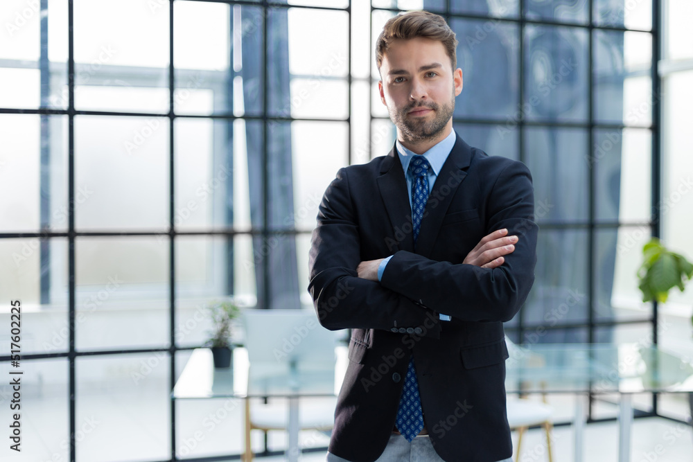 Handsome young businessman standing in modern office. Handsome young businessman standing in modern office.