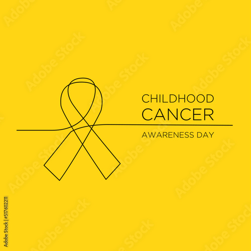 International Childhood Cancer day yellow ribbon banner with continuous line