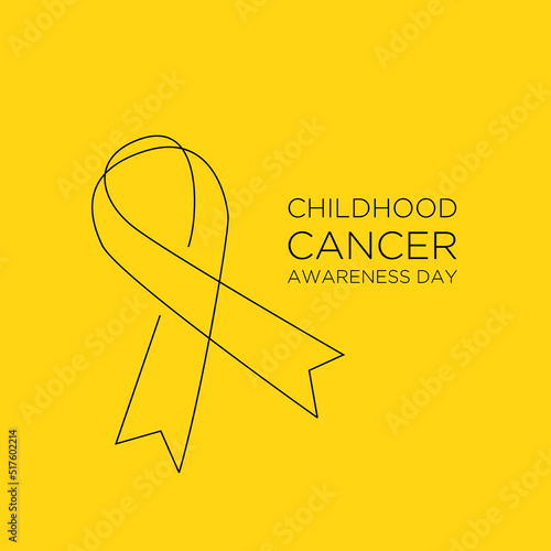 International Childhood Cancer day yellow ribbon banner with continuous line