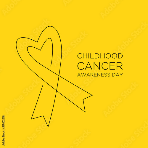 International Childhood Cancer day yellow ribbon banner with continuous line