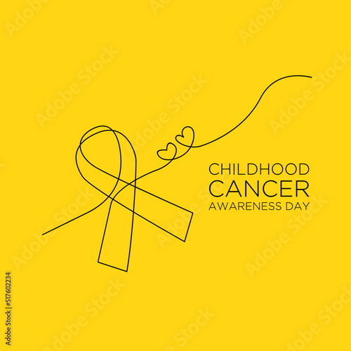 International Childhood Cancer day yellow ribbon banner with continuous line