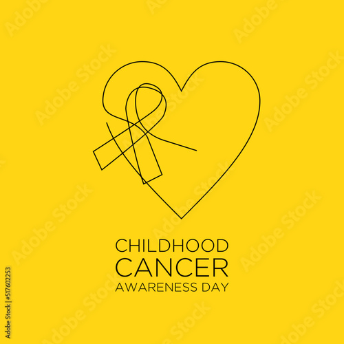 International Childhood Cancer day yellow ribbon banner with continuous line