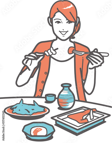 日本酒を飲む女性