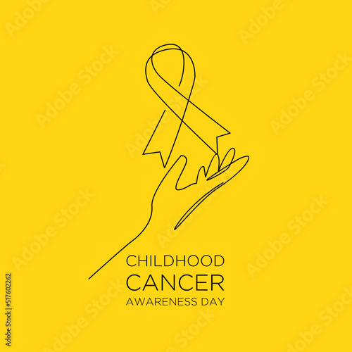 International Childhood Cancer day yellow ribbon banner with continuous line