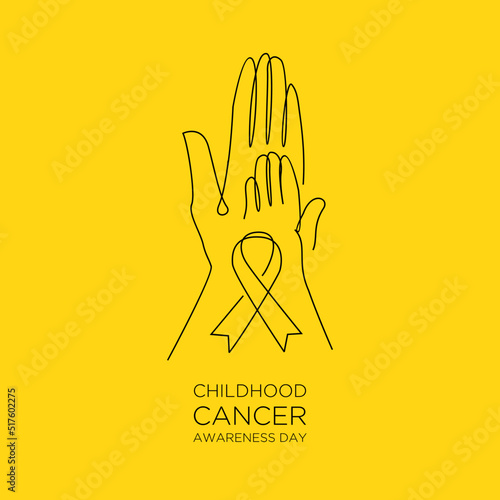 International Childhood Cancer day yellow ribbon banner with continuous line