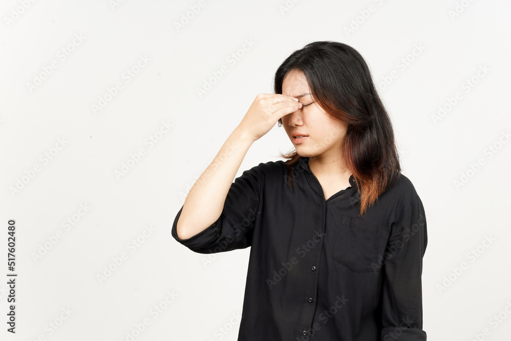 Suffering Headache gesture of Beautiful Asian Woman Isolated On White Background Suffering Headache gesture of Beautiful Asian Woman Isolated On White Background