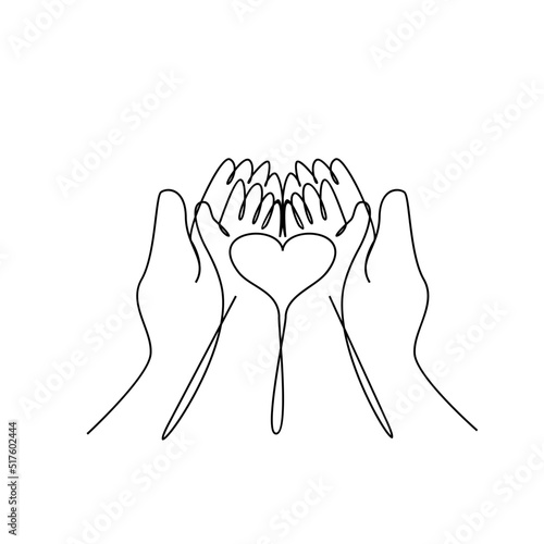 Baby child holding adult hands continuous line drawing. Vector illustration on white background