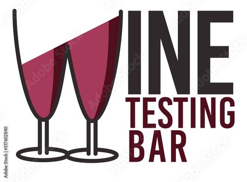 Tasting wine and enjoying flavor of alcoholic beverages. Alcohol in bottle, splashes of liquid and text. Vector in flat style