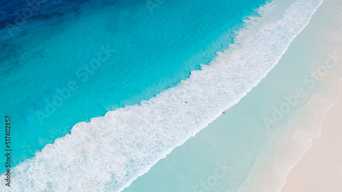 Aerial image of beautiful turquoise water of weave pattern at lucky bay in Esperance, Western Australia