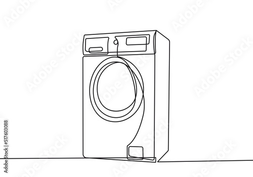 Continuous Line Art of Washing Machine Line Drawing on White Background. Laundry One Line Abstract Concept for Minimalist Design. Washing Machine Contour Abstract Drawing. Vector Illustrator