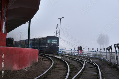 Darjeeling, West Bengal, India - 22 June 2022, Darjeeling Himalayan Railway at Station, Darjeeling Himalayan railway is a UNESCO world heritage site, Selective focus.