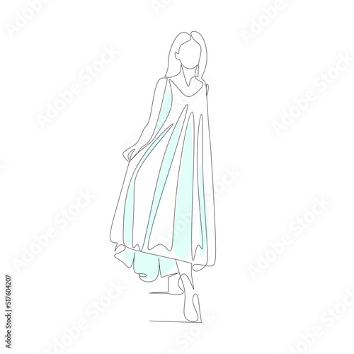 Vector illustration of a woman in a dress drawn in line-art style