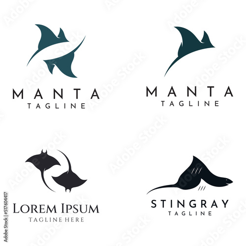Marine animal stingray or batoidea logo design. With template vector illustration.