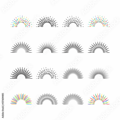 Set of quality sunburst, firework explosion elements vector.