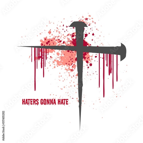 Christian cross made with nails and blood. Good Friday, Easter day. Christian backdrop. Biblical faith, gospel, salvation concept. Jesus Christ Crucifixion.