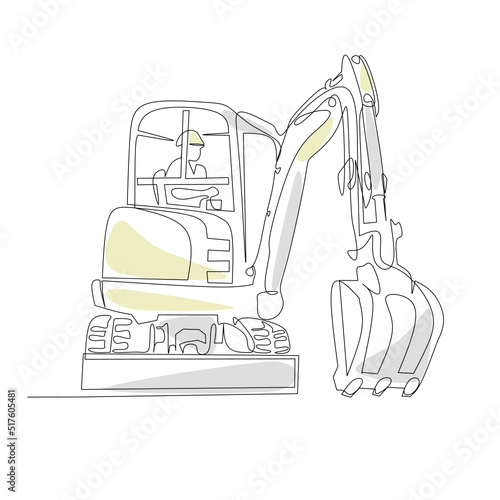 Excavator vector illustration drawn in line art style