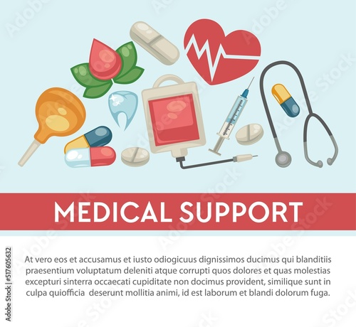 Medicine and treatment healthcare pills and medical tools pharmacy vector