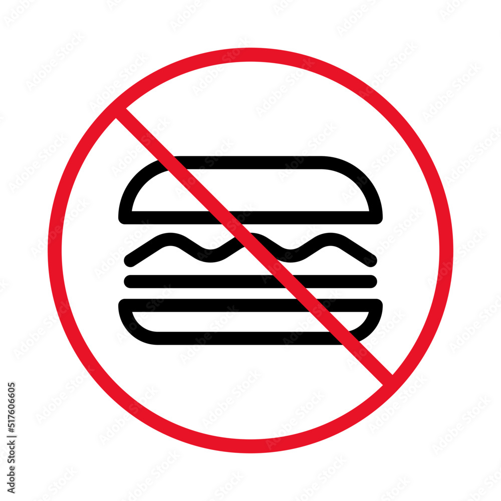 Dietary restriction. No junk food. Hamburger and prohibited sign. Vector. Dietary restriction. No junk food. Hamburger and prohibited sign. Vector.