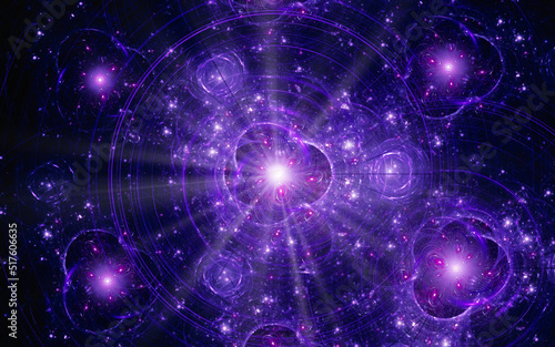 abstract illustration background image fantastic universe with a bright flash of light emanating from inside and many quasar stars in blue  lilac color