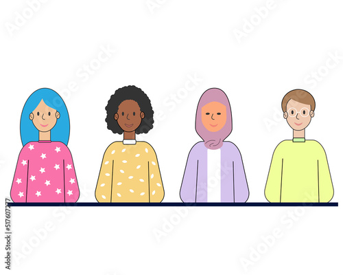 people of the world in a free drawing style