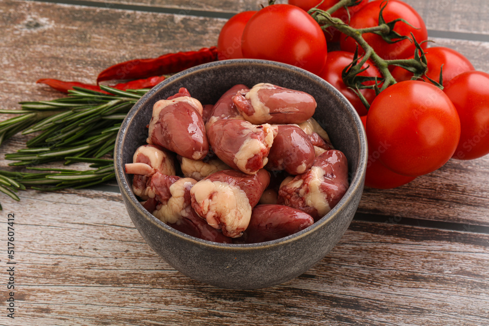 Raw chicken hearts for cooking