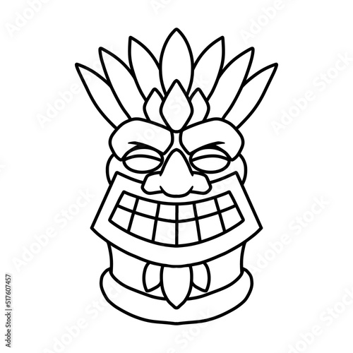 Illustration of tiki idol in monochrome style. Design element for poster, card, banner, emblem, sign. Vector illustration