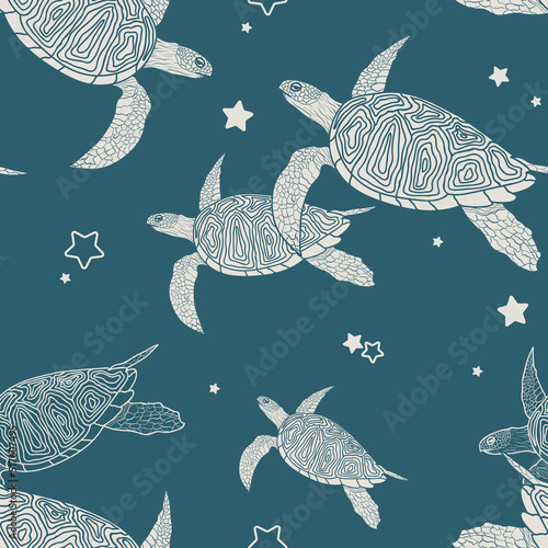 Seamless pattern with sea turtles.Suitable for your wallpaper Marine life