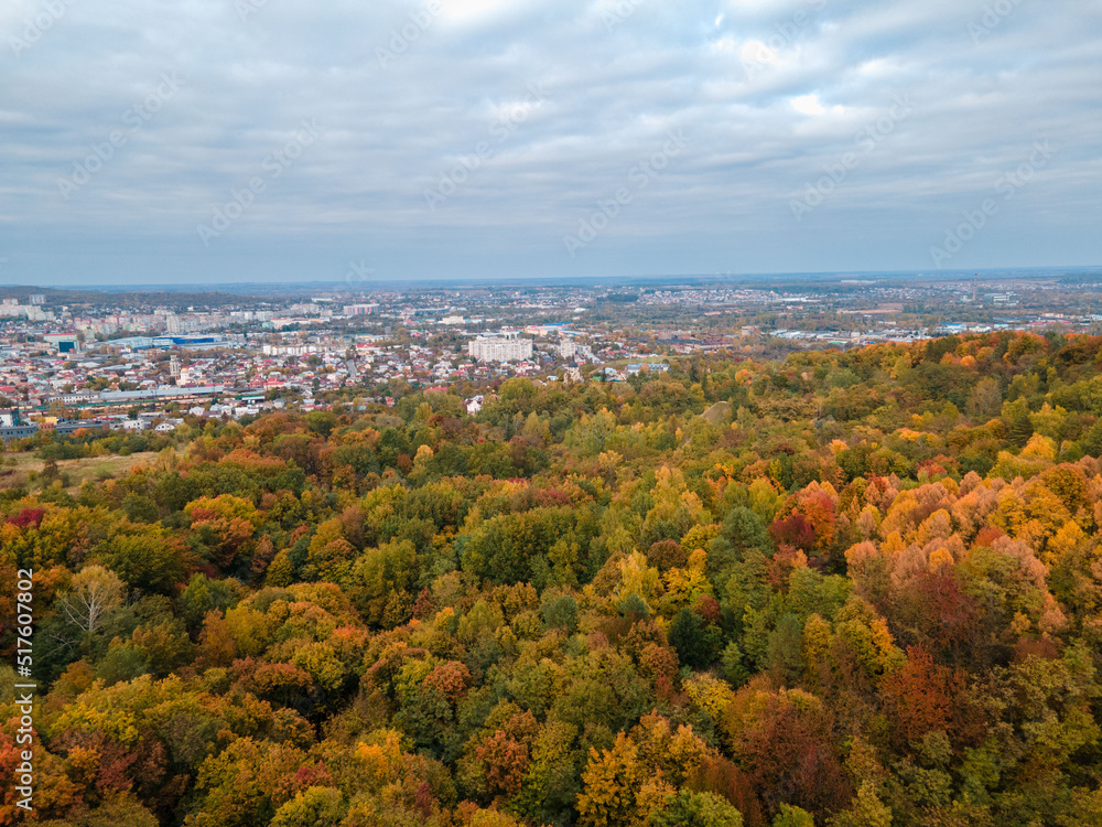 aerial view of autumn Lviv city