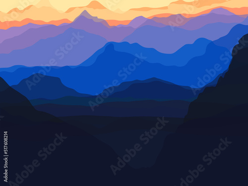 Mountains silhouette. Mysterious Mountains. Mountain silhouette with a stunning light variation. Silhouette of mountains at sunset or sunrise. © nadyarakoca