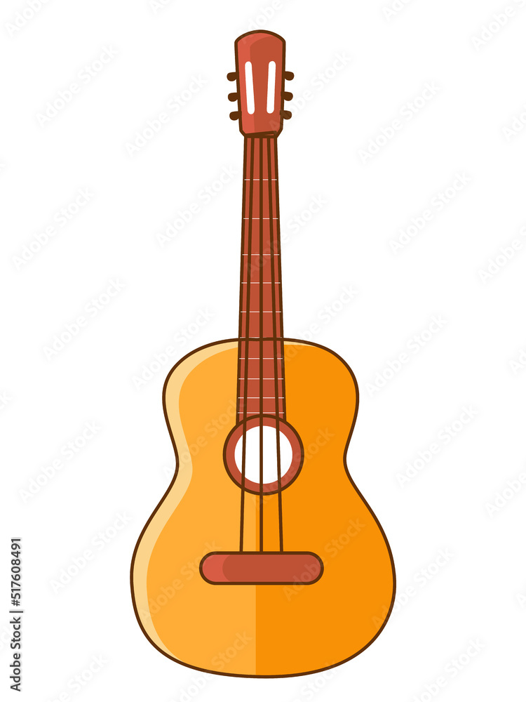 Obraz premium Classical guitar. Acoustic guitar. Silhouette. Stringed musical instrument. Flat vector cartoon style on isolated background. 