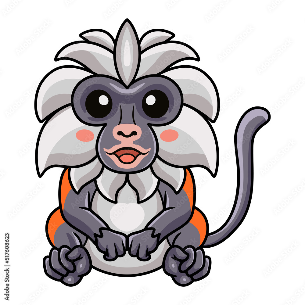 Fototapeta premium Cute zanzibar red colobus monkey cartoon sitting