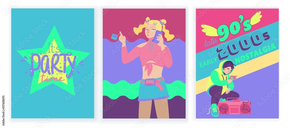 Trending Y2K vertical posters set. Nostalgia concept. Editable vector Trending Y2K vertical posters set. Nostalgia concept. Editable vector