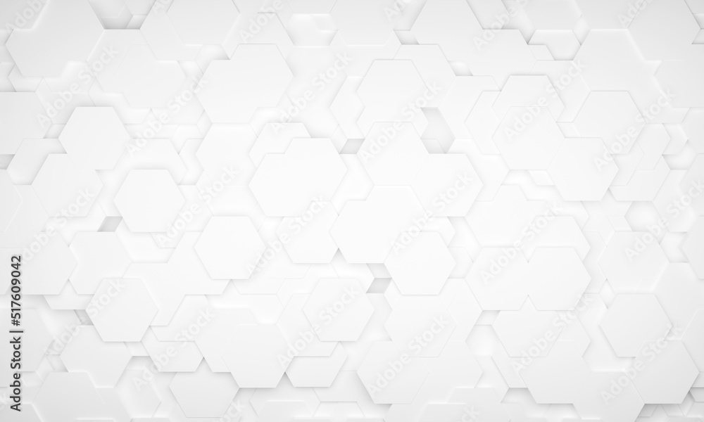 Obraz premium 3D illustration Hexagonal white abstract background. 3D texture of honeycomb.White hexagon pattern background.