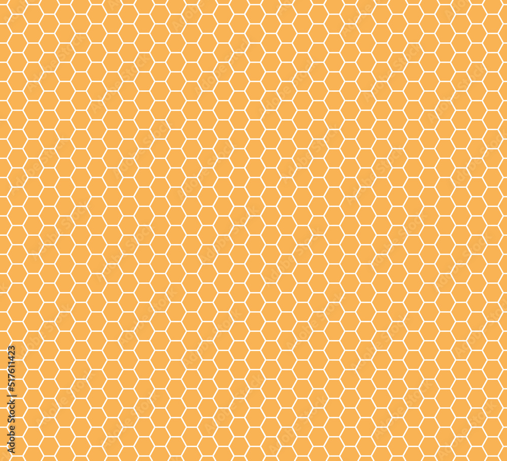 Hexagon honeycomb seamless pattern. Honeycomb grid seamless texture. Yellow hexagonal cell texture. Bee honey hexagon shapes. Vector illustration on white background. Hexagon honeycomb seamless pattern. Honeycomb grid seamless texture. Yellow hexagonal cell texture. Bee honey hexagon shapes. Vector illustration on white background.