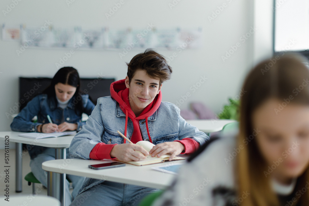 High School Student Paying Attention In Class