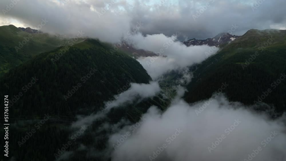 Scenic aerial view from drone of mountains and clouds. Swiss Alps Scenic aerial view from drone of mountains and clouds. Swiss Alps