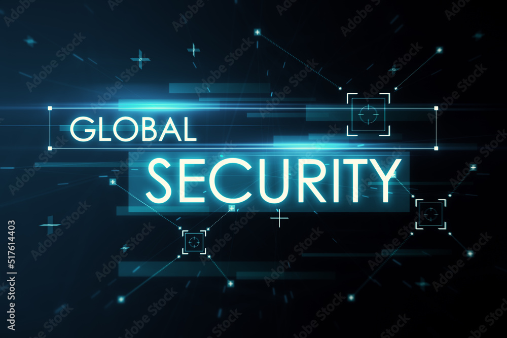 Creative blue global security and hackig backdrop with polygonal dots and connections. Malware, safety and phishing concept. 3D Rendering.