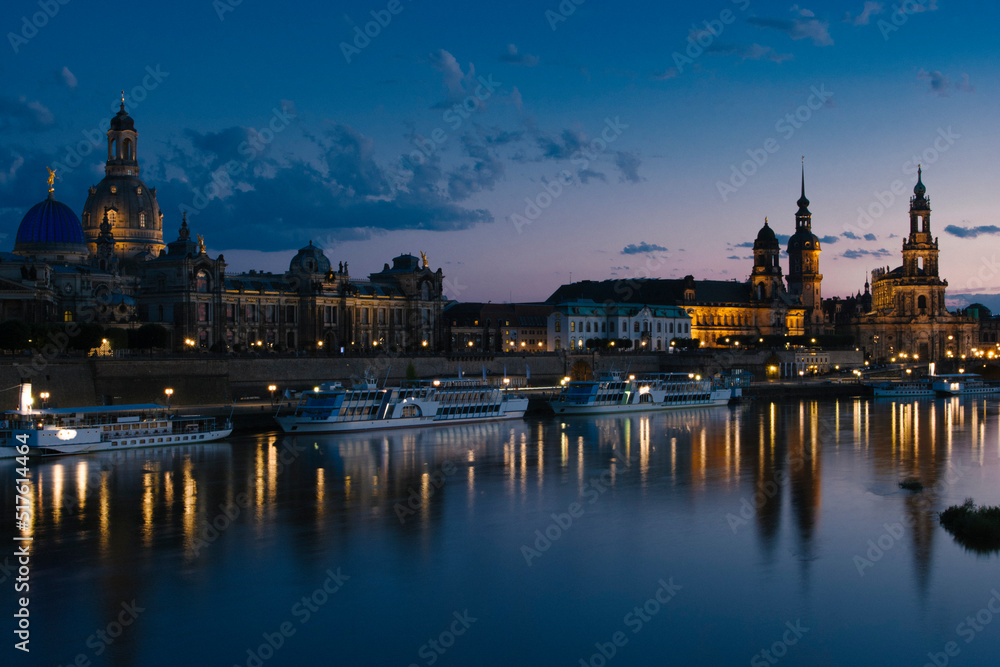 Germany, Saxony,Dresden, Old town waterfront at night Germany, Saxony,Dresden, Old town waterfront at night