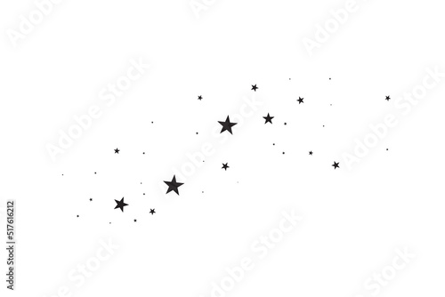 Stars on a white background. Black star shooting with an elegant star.Meteoroid, comet, asteroid, stars.