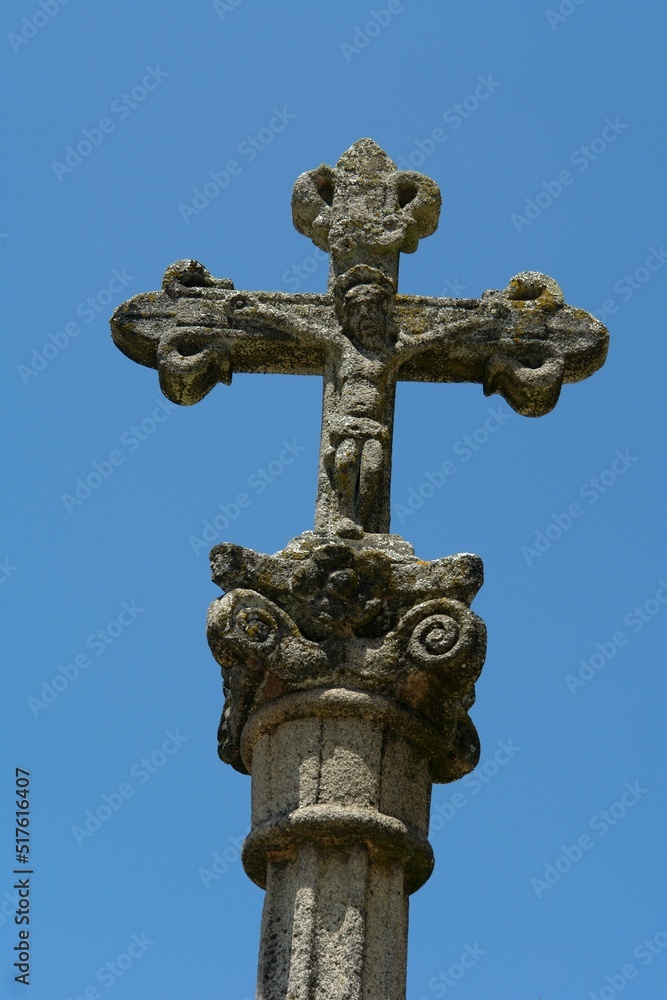Historic stone cross in Guimaraes, Norte - Portugal 