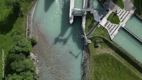 Small hydro electric dam on the mountain river. Green energy