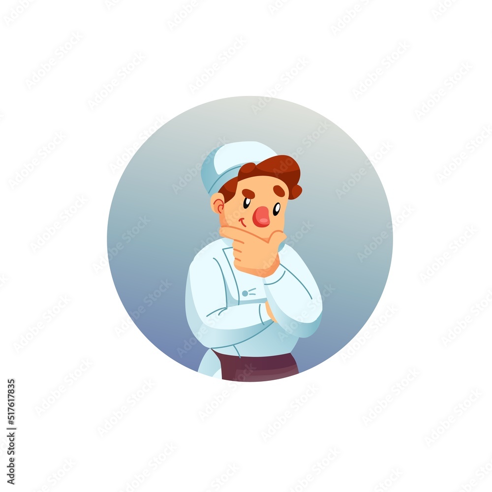 Vector cartoon flat man character in circle,chef assistant at work-restaurant catering industry staff,professional food cooking workflow concept,web site banner ad design Vector cartoon flat man character in circle,chef assistant at work-restaurant catering industry staff,professional food cooking workflow concept,web site banner ad design