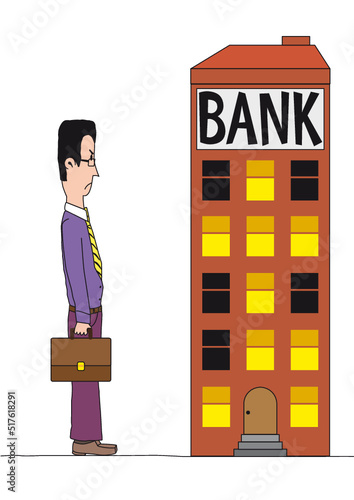unhappy businessman going to the bank