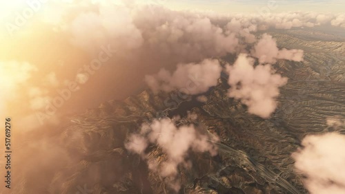 Top aerial view of Hoover Dam and Lake Mead. Nevada at sunset. United States