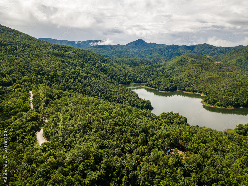 lake in forest from drone lake in forest from drone