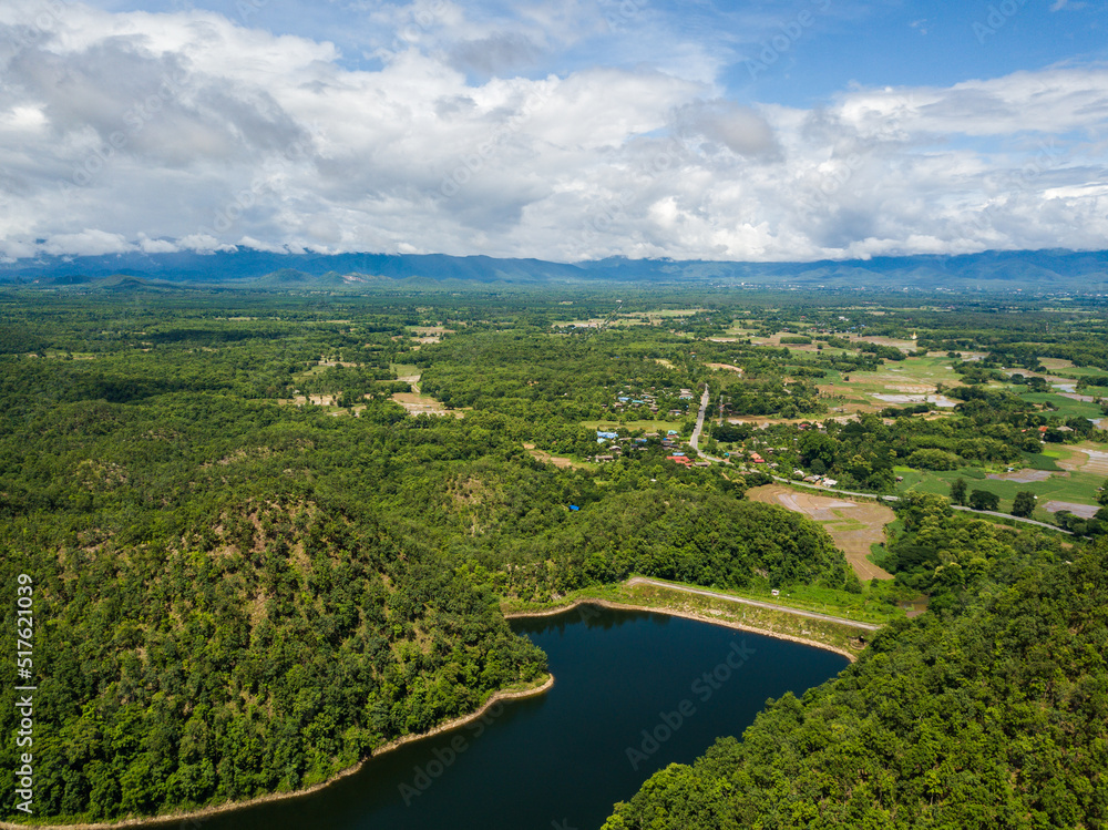 lake in forest from drone lake in forest from drone