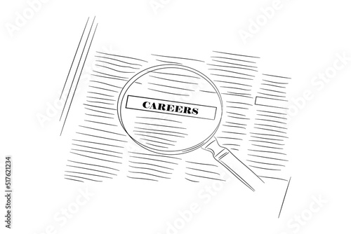 Concept of job seeking process and recruitment ads on media. Vector illustration design.